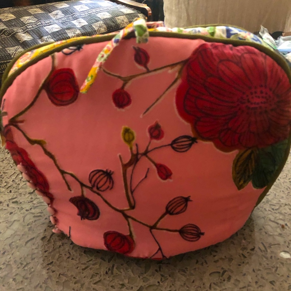 Hand-made tea cozy made with vintage Blumarine silk/velvet chiffon floral skirt